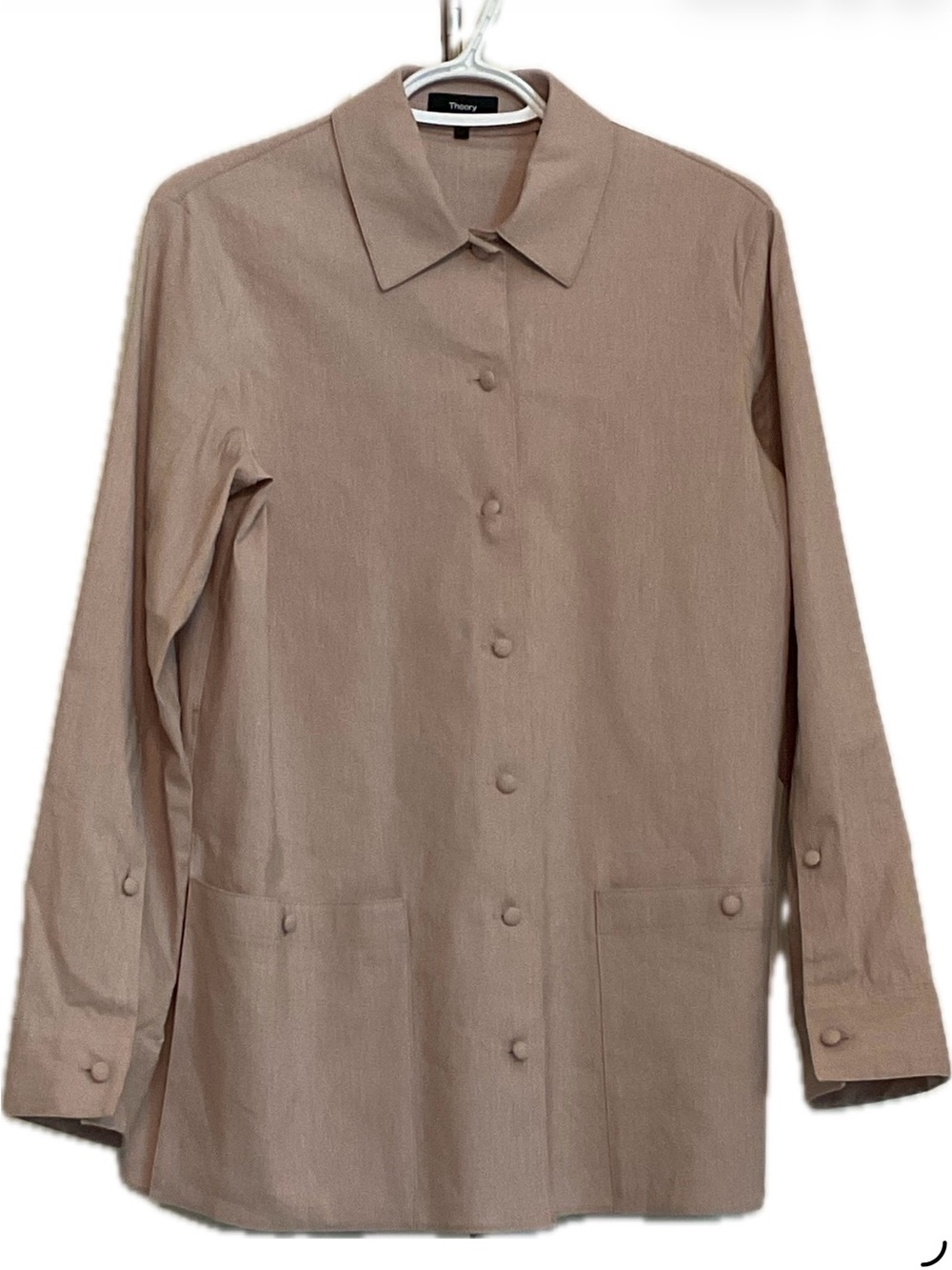 Theory Linen Blend Longline Button-Front Trench Shirt/ Jacket.